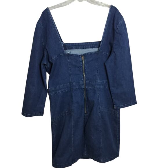4412) Bebe Square Neck Buttons Back Zippered Denim Dress Plus Size 18 - Picture 5 of 8